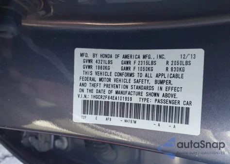 2014 Honda Accord Ex-L z USA, uszkodzony, nr VIN 1HGCR2F84EA101959